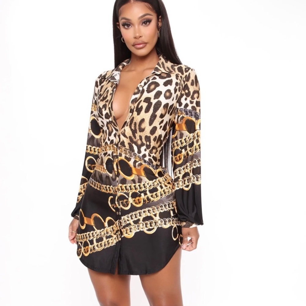 Fashion Nova Leopard and Chain Print Dress